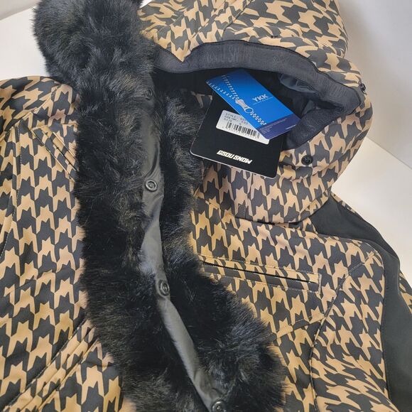 Gsou Snow Women's Slim-Fit Stretch Faux Fur Tan Houndstooth One-Piece Ski Suit S - Picture 6 of 16